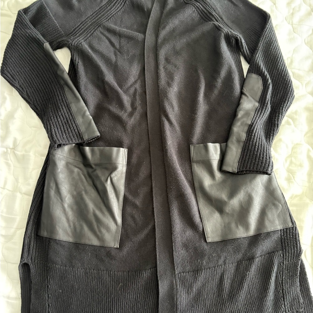 Banana Republic Black Cardigan with Leather Accents